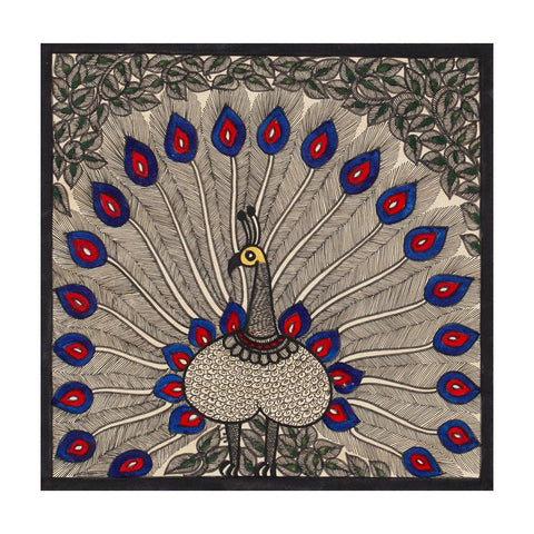 Madhubani Peacock Painting - 10x10 - Eyaas