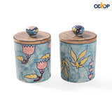 Handpainted Ceramic Airtight Jars with Lid -3.5" - Set of 2