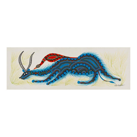 Bhil Pithora Painting, Electric Blue & Saffron - Eyaas