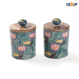 Handpainted Ceramic Airtight Jars with Lid -3.5" - Set of 2