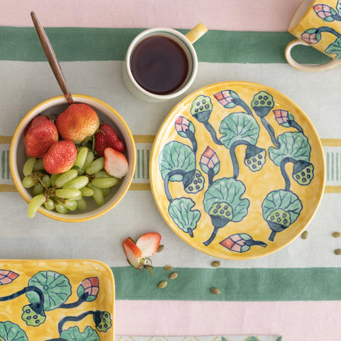 Water Lily & Striped Ceramic Breakfast Set of 3 - Eyaas