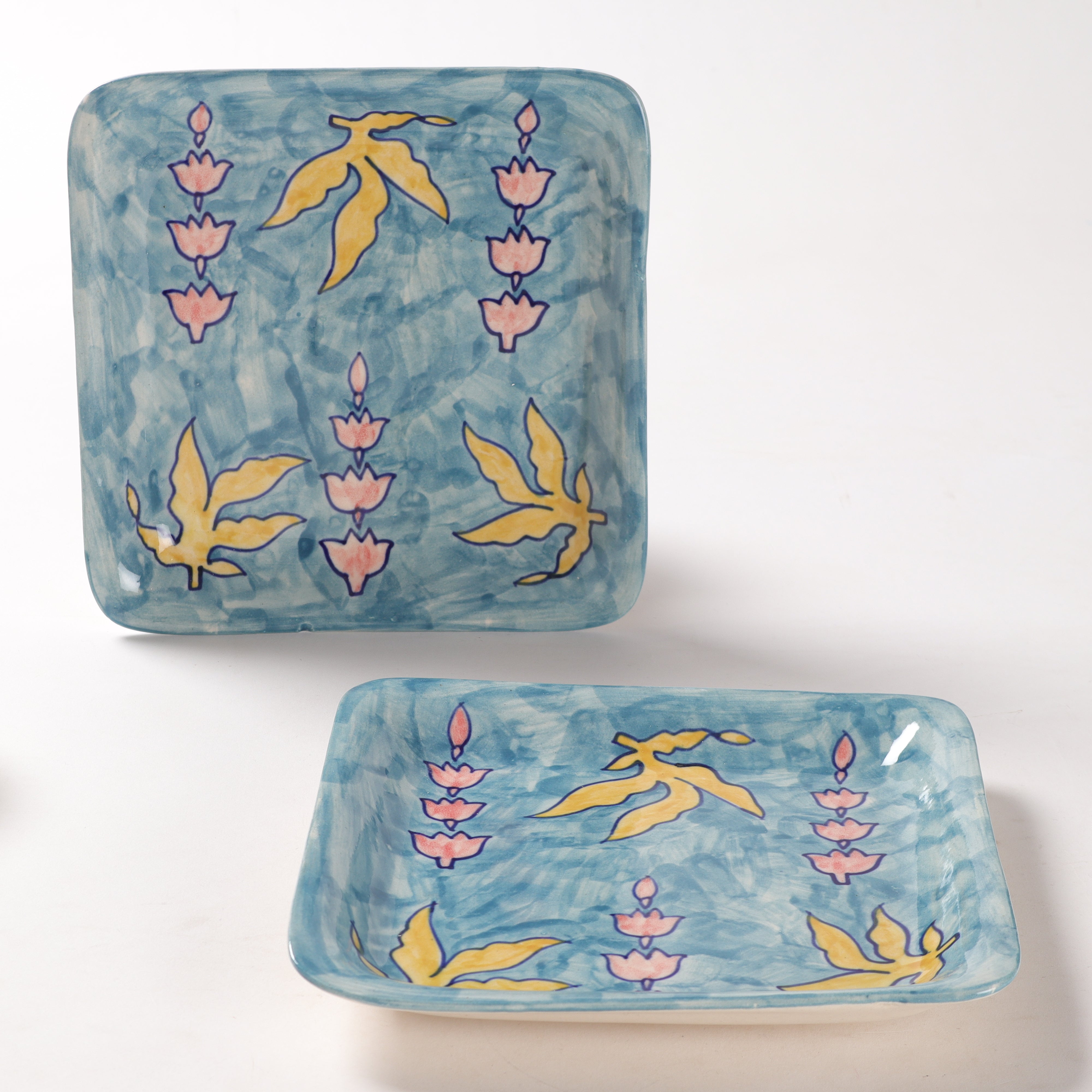 Handpainted Ceramic Square Platter - Set of 2