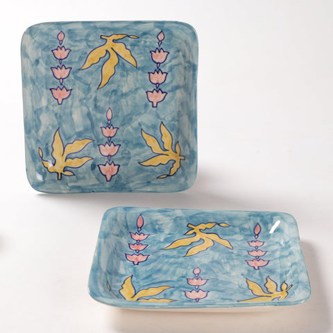 Kalamkari Ceramic Square Serving Platter Set of 2 - Eyaas