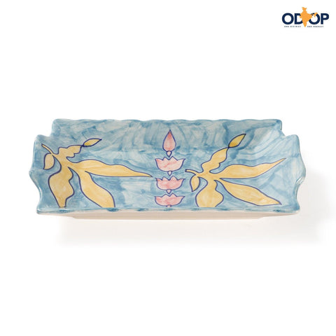 Ceramic Rectangle Platter, Kalamkari, 10x7 Inch - Eyaas