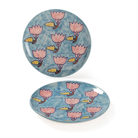 Kalamkari Ceramic Breakfast Plates, Set of 2 (8 Inch) - Eyaas