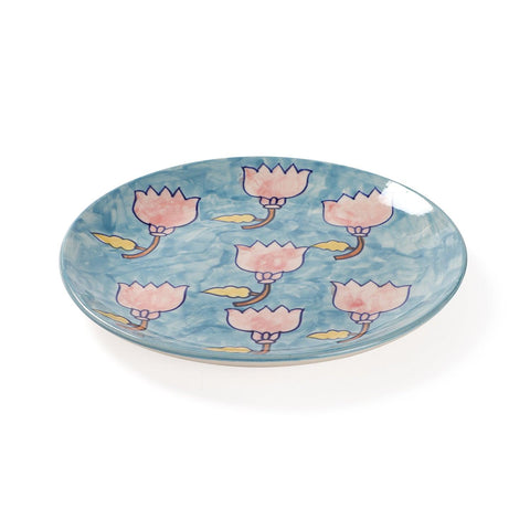 Lotus Handpainted Ceramic Dinner Plate 10 Inch Set of 2 - Eyaas
