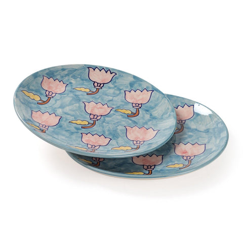 Lotus Handpainted Ceramic Dinner Plate 10 Inch Set of 2 - Eyaas