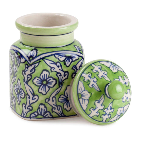 Ceramic Storage Jar - 3.5x6 Inches, Green & Blue - Eyaas