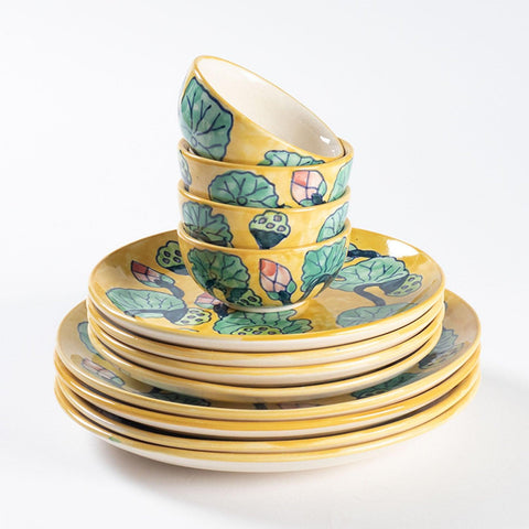 Water Lily Classic Ceramic Dinner Set of 12 pcs - Eyaas