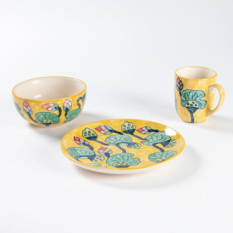 Water Lily Ceramic Breakfast Crockery Set of 3 - Eyaas