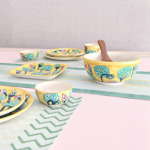 Block Printed Table Cloth, 58x90, Light Pink & Green - Eyaas