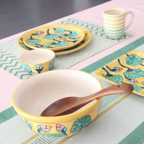 Grey & Yellow Chevron Block Printed Table Mats - Eyaas
