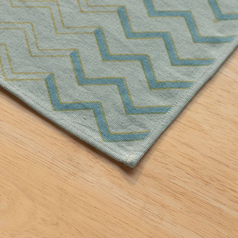 Blue & Yellow Chevron Block Printed Table Mats - Eyaas