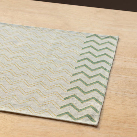 Grey & Yellow Chevron Block Printed Table Mats - Eyaas