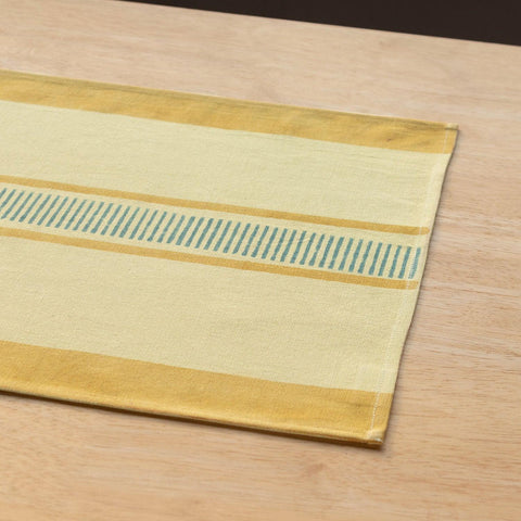Striped Block Printed Table Runner,13x60, Yellow & Mustard - Eyaas
