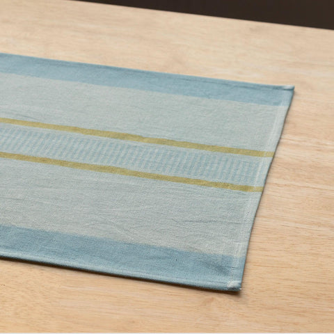 Striped Block Printed Table Runner, Light & Sky Blue - Eyaas