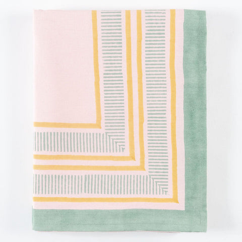 Block Printed Table Cloth, 58x90, Light Pink & Green - Eyaas