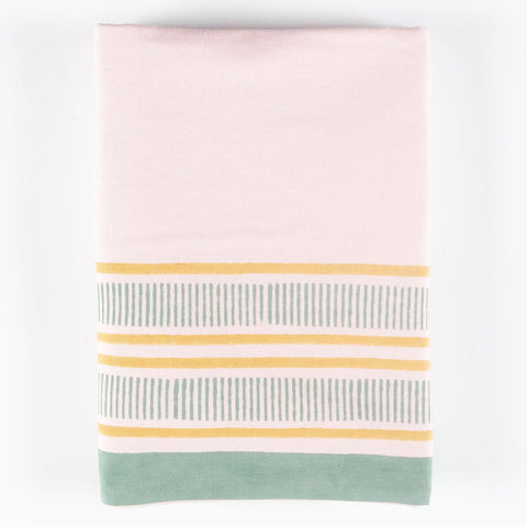Block Printed Table Cloth, 58x90, Light Pink & Green - Eyaas