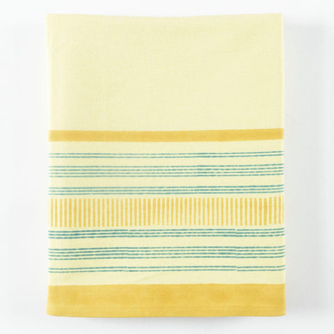 Block Print Table Cloth, Light Yellow & Mustar Border - Eyaas