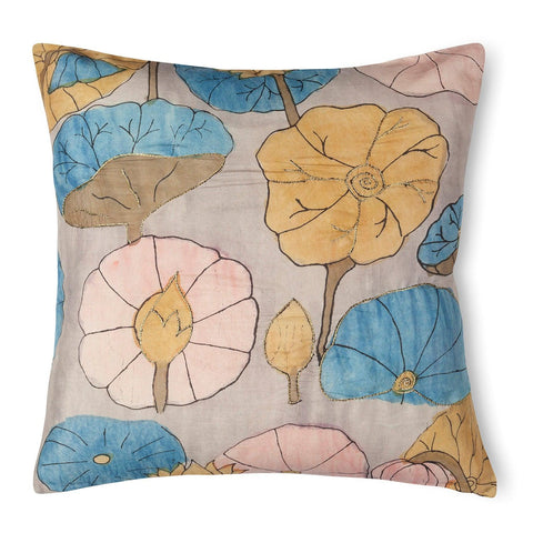 Kalamkari Cushion Cover, 18x18, Pastel, Waterlily - Eyaas