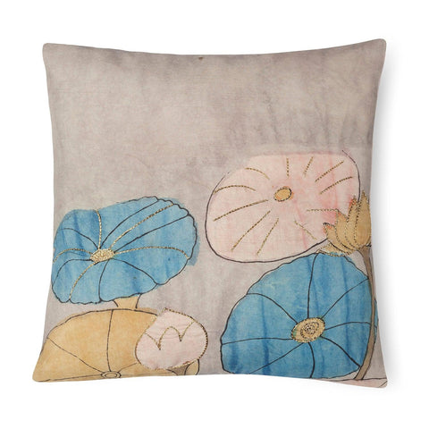 Kalamkari Cushion Cover, 12x12, Pastel, Waterlily - Eyaas