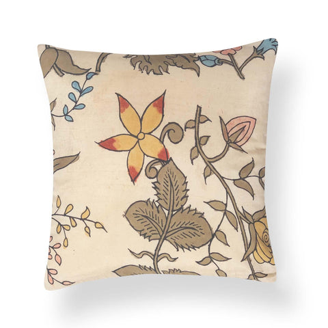 Kalamkari Cushion Cover, 12x12, Cream, Floral - Eyaas