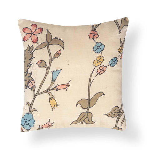 Kalamkari Cushion Cover, 12x12, Cream, Floral - Eyaas