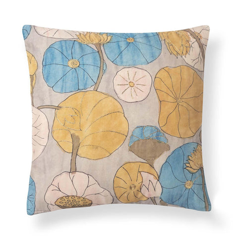Kalamkari Cushion Cover, 18x18, Pastel, Waterlily - Eyaas