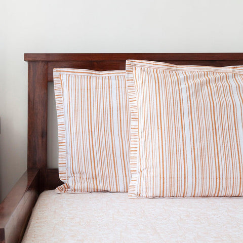 Orange Block Print King Bedsheet + Pillow Covers - Eyaas