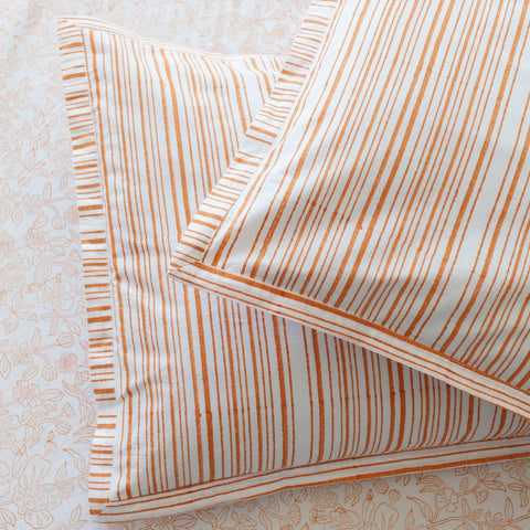 Orange Block Print King Bedsheet + Pillow Covers - Eyaas