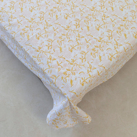 Block Print Cotton Bedsheet & Pillow Covers, Yellow & Orange - Eyaas