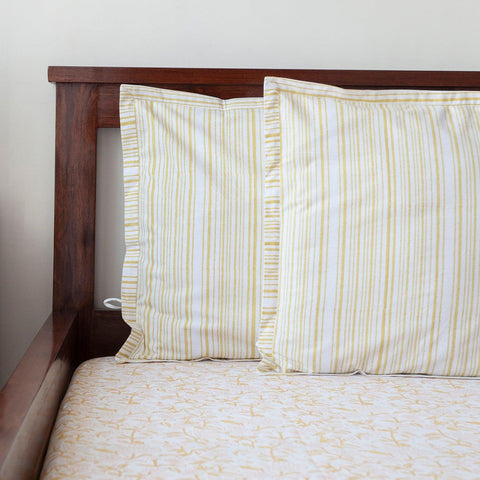 Block Print Cotton Bedsheet & Pillow Covers, Yellow & Orange - Eyaas