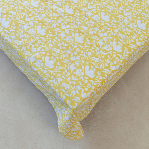 Block Print Bedsheet & Pillow Covers, Yellow & White - Eyaas