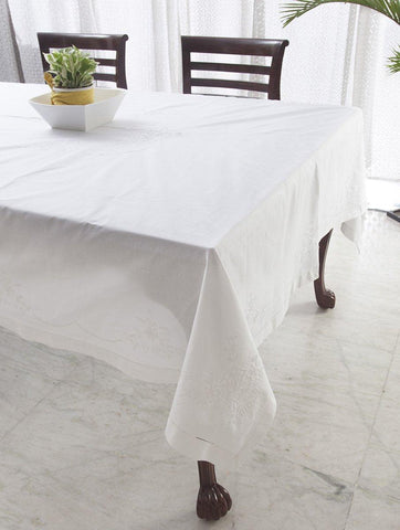 White Beauty Cut & Thread Work Table Cloth - 72x120 - Eyaas