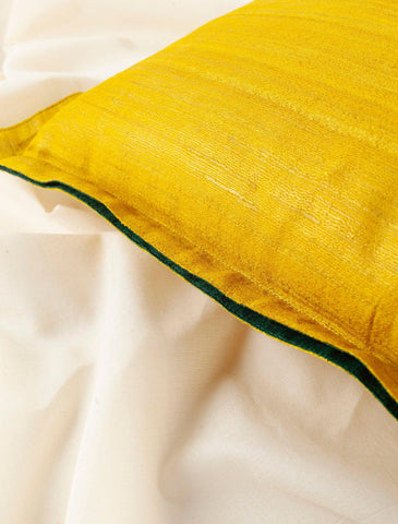 Tussar Silk Cushion Cover - 16x16, Yellow & Green - Eyaas