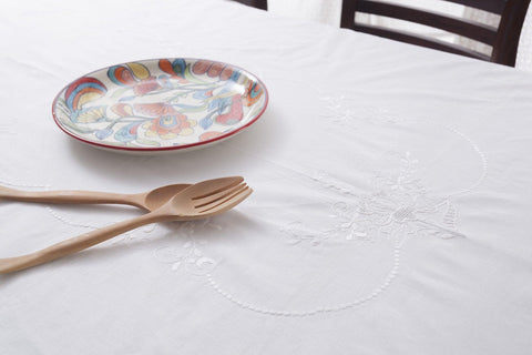 White Beauty Cut & Thread Work Table Cloth - 72x120 - Eyaas