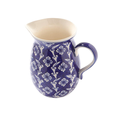 Hand Painted Ceramic Jug / Pitcher, Indigo, Large, 2 Lts - Eyaas