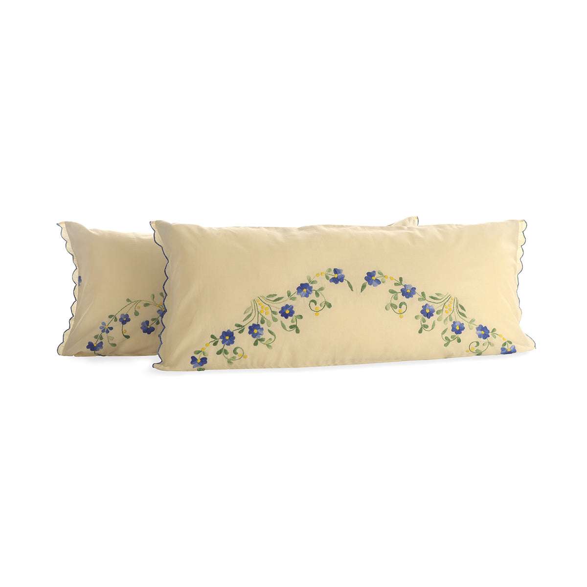 Hand Embroidered Lumbar Pillow -Set of 2 - 34x14