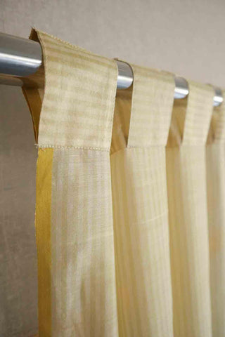 Off-White & Yellow Stripe Chanderi Curtain 9 ft - Eyaas