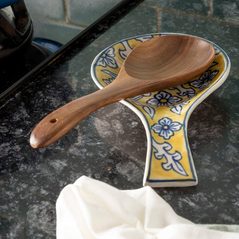 Hand Painted Ceramic Spoon Rests - 9x5.5, Yellow Jaal - Eyaas