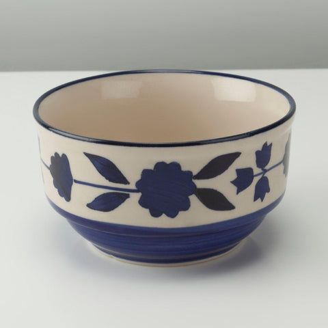 White & Indigo Floral Ceramic Soup Bowl -Set of 2 - Eyaas