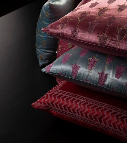 Pink Mashru Embroidered Cushion Cover 12x12 - Eyaas
