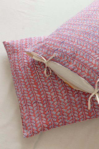 Hand Block Printed Pillow Cover Set of 2, Pink/Yellow - Eyaas