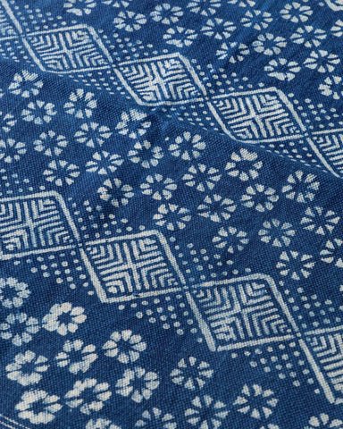 Indigo Diamond Floral Hand Block Dhurrie Rug 5x3 ft - Eyaas