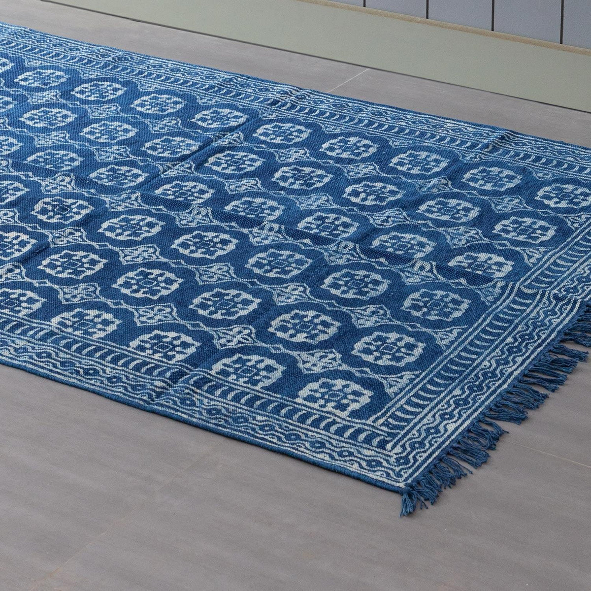 Hand Block Printed Indigo Rug - 6x4 - Eyaas