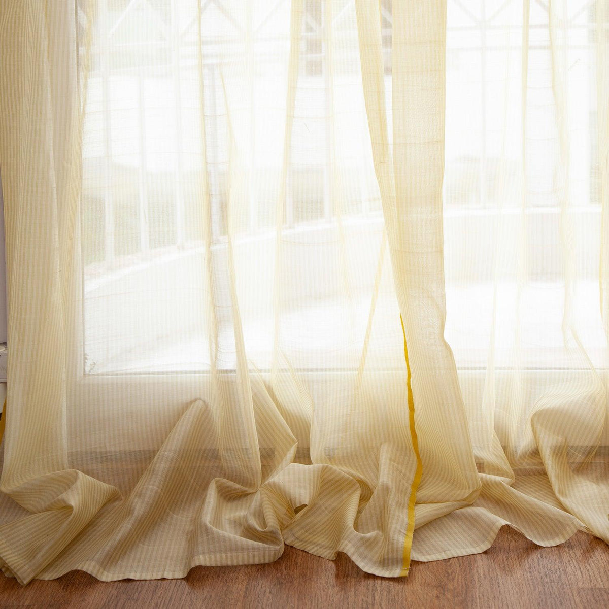 Off-White & Yellow Stripe Chanderi Curtain 9 ft - Eyaas