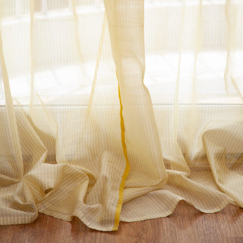 Off-White & Yellow Stripe Chanderi Curtain 9 ft - Eyaas