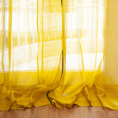 Chanderi Curtain, 9ft / 108 Inches, Buta, Yellow - Eyaas
