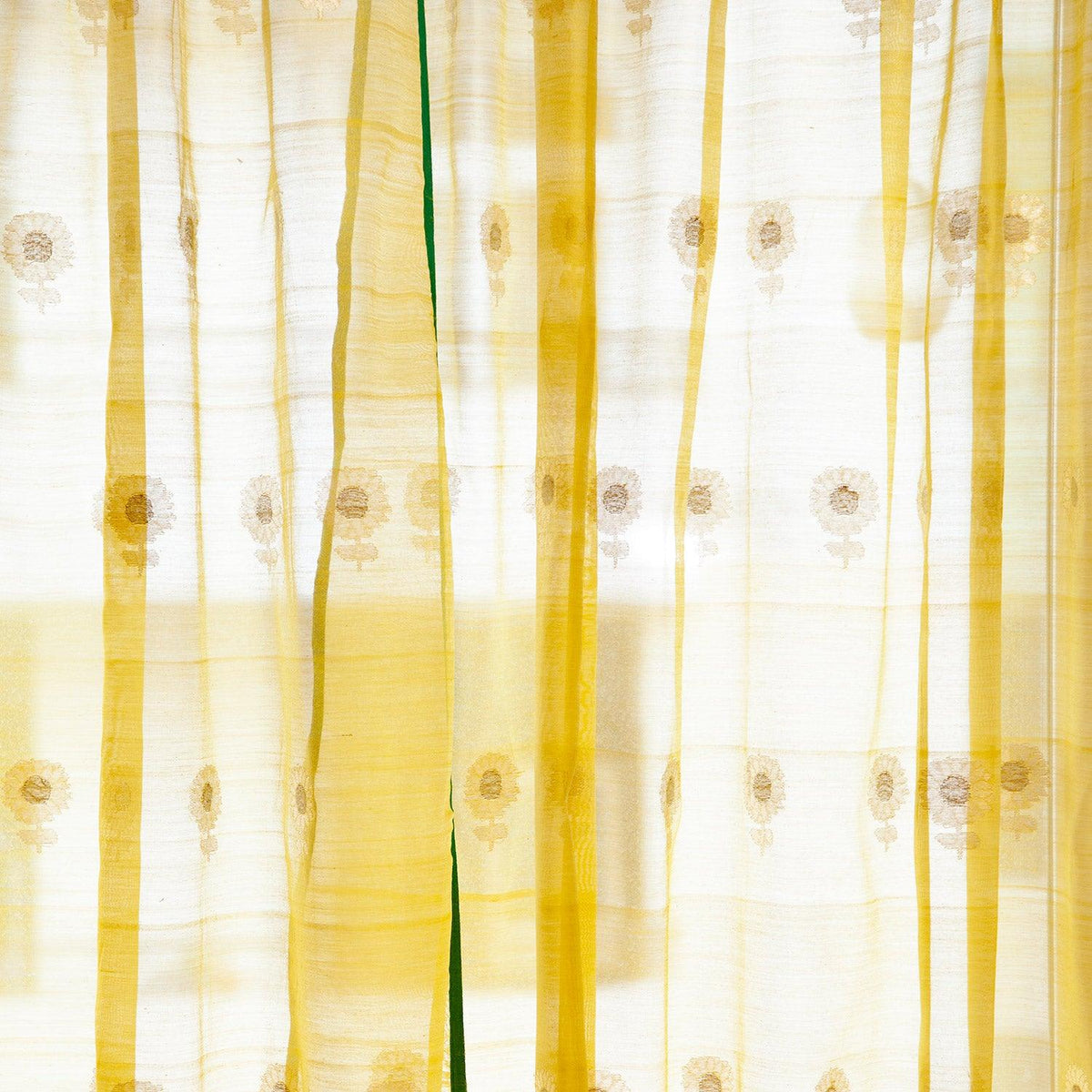 Chanderi Curtain, 9ft / 108 Inches, Buta, Yellow - Eyaas