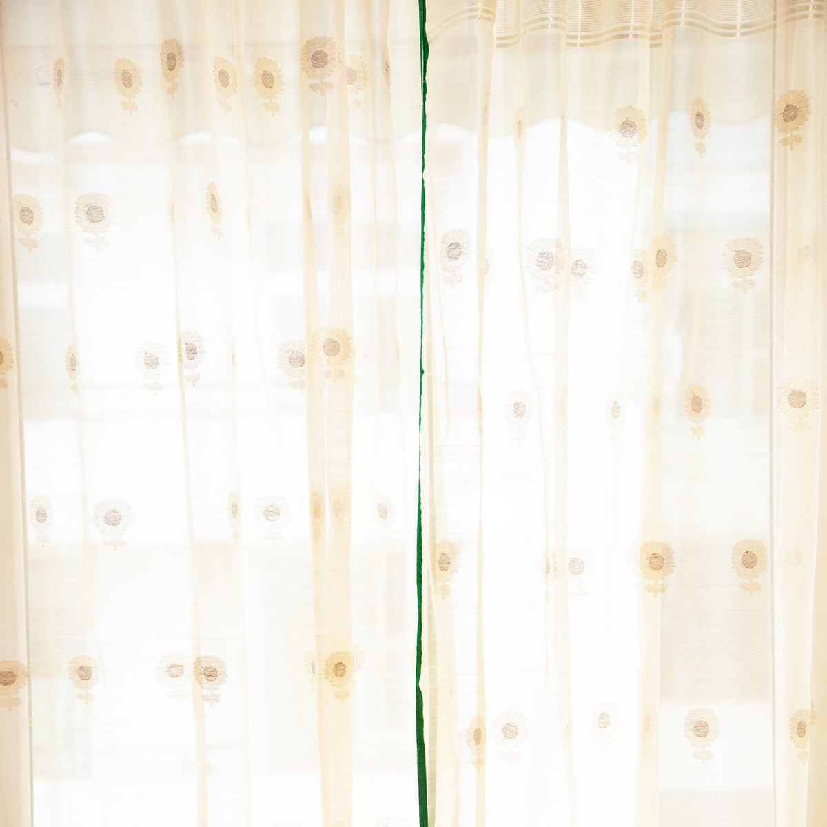 Chanderi Curtain, 7ft / 84 Inches, Buta, Off-White - Eyaas
